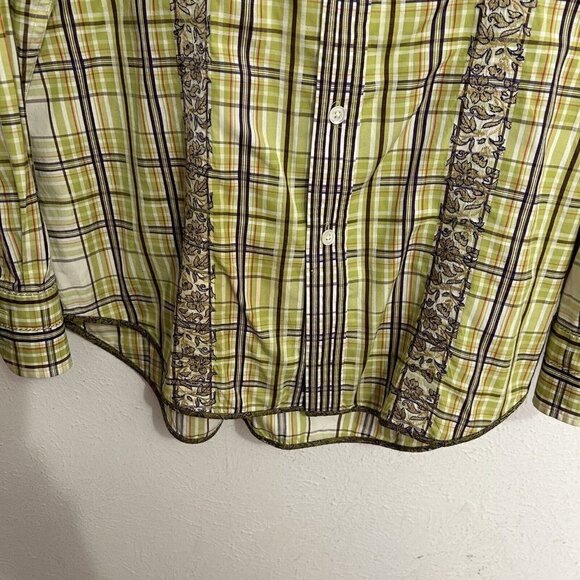 Robert Graham Men's Plaid Floral Embroidered Button-up Shirt Flip Cuff Size L - Picture 3 of 6